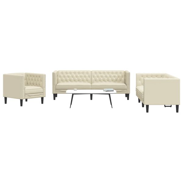 vidaXL Chesterfield Sofa Set Cream Faux leather, plywood, solid wood