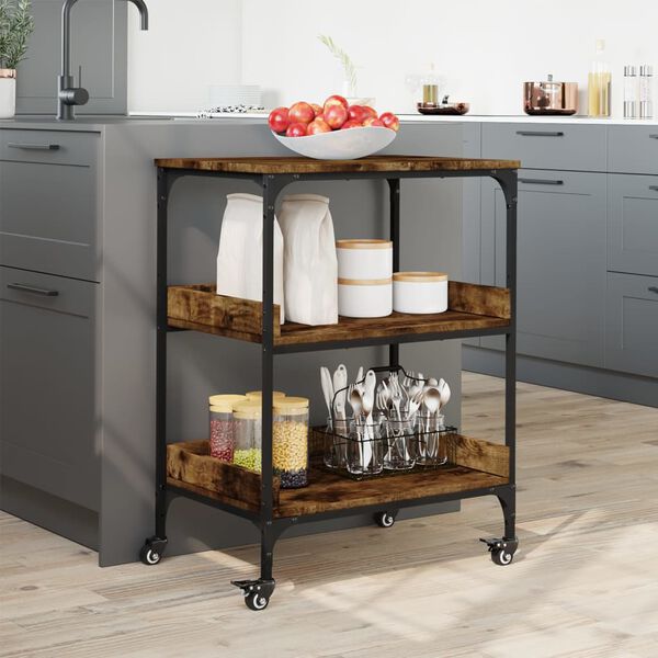 vidaXL Kitchen Trolley Smoked Oak 23.6"x16.1"x31.7" Engineered Wood