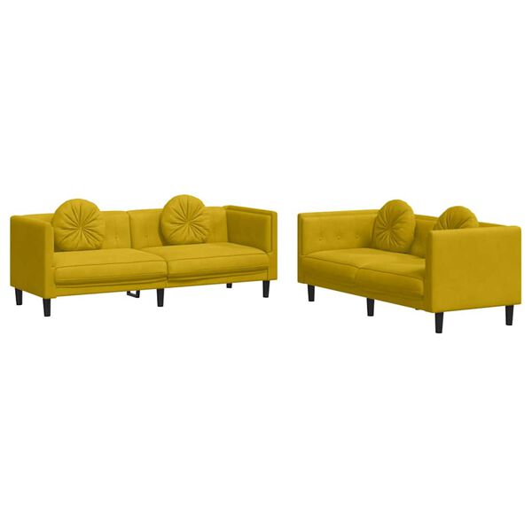 vidaXL Sofa Set Yellow Velvet (100% polyester), plywood, solid wood Medium