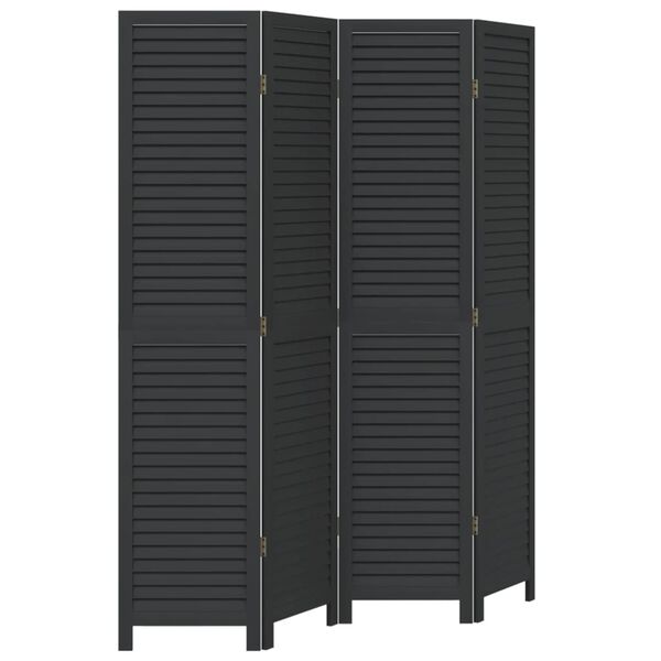 vidaXL Room Divider 4 Panels Black Solid Wood Paulownia