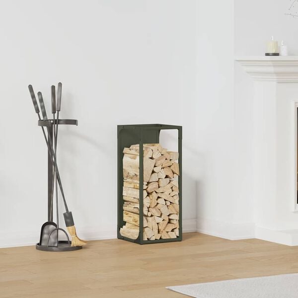 vidaXL Firewood Rack Olive Green 9.8x9.8x23.6" Cold-rolled steel