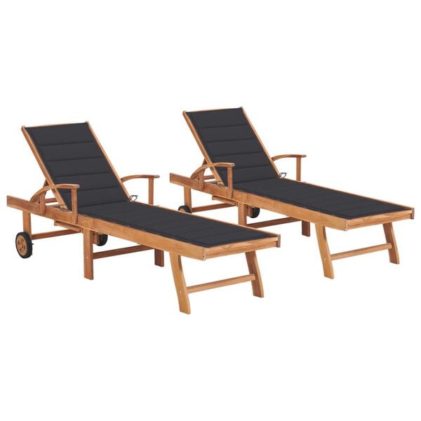 vidaXL Sun Lounger Set of 2 Anthracite Teak wood Standard