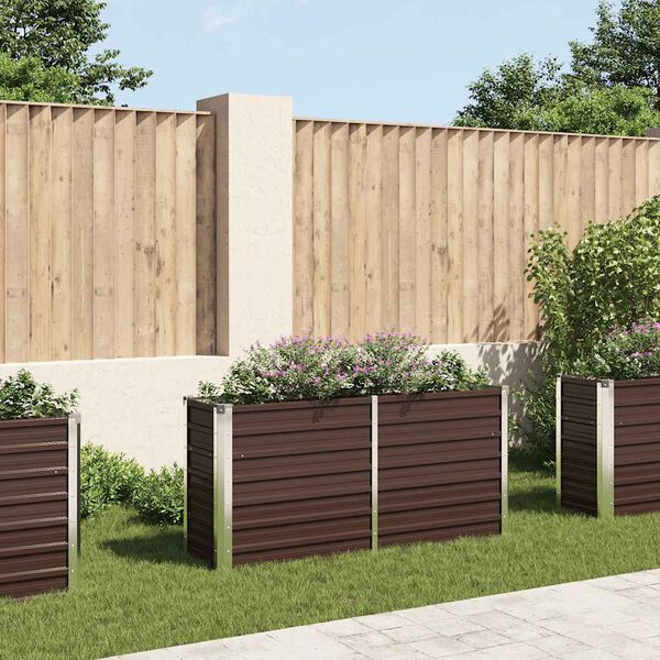 vidaXL Raised Bed Brown Galvanized Steel Large Rectangular Modern