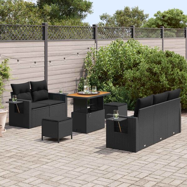 vidaXL Garden Sofa Set with Cushion 8 pcs Black Poly Rattan