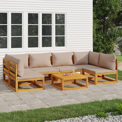 vidaXL 7 Piece Patio Lounge Set with Taupe Cushions Solid Wood