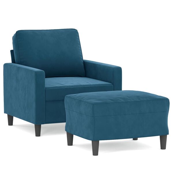 vidaXL Sofa Chair with Footstool Blue 23.6" Velvet