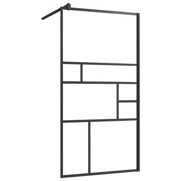 vidaXL Walk-in Shower Wall with Shelf Black 35.4"x76.8" ESG Glass&Aluminum
