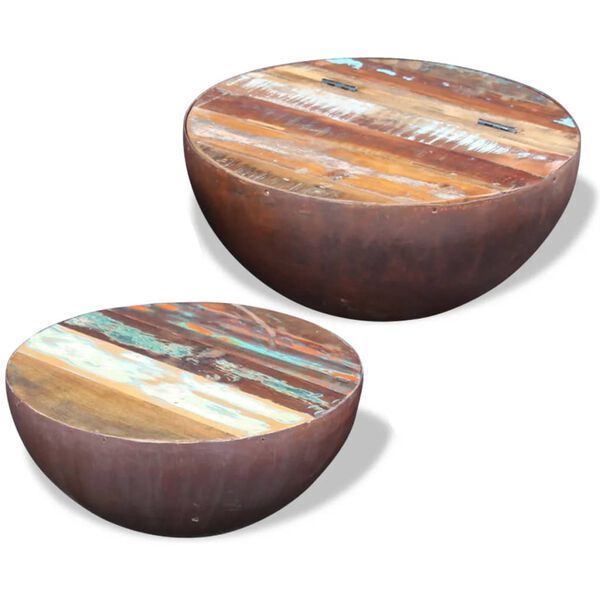 vidaXL Coffee Table Set of 2 Multicolour Reclaimed wood Small Durable