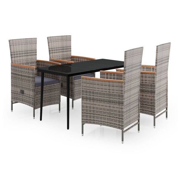 vidaXL Garden Dining Set Grey and Black PE Rattan 5-Piece Set