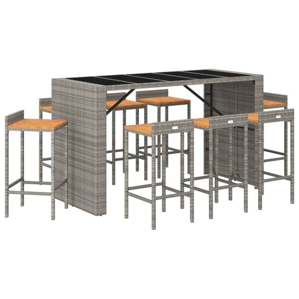vidaXL Garden Bar Set Grey PE rattan, tempered glass, solid acacia wood