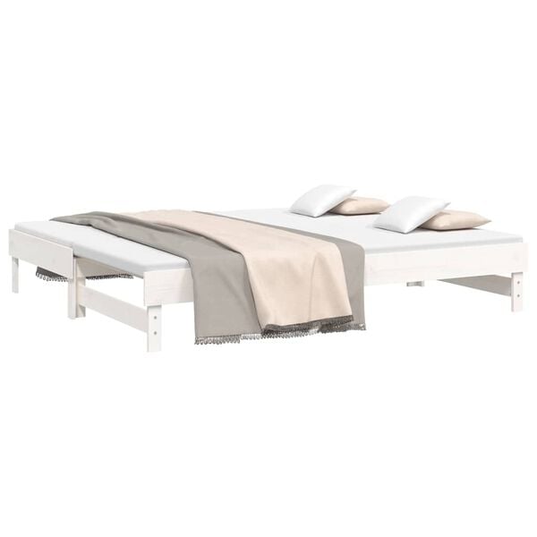 vidaXL Day Bed White Solid pinewood Double Pull-Out Day Bed