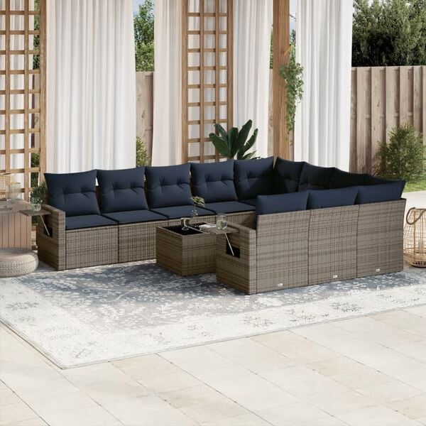 vidaXL 11 Piece Garden Sofa Set with Cushions Grey Poly Rattan