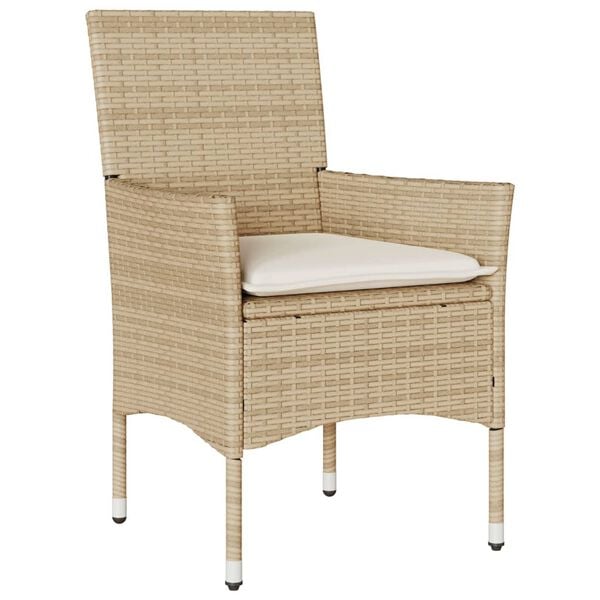 vidaXL 3 Piece Bistro Set with Cushions Beige Poly Rattan and Glass