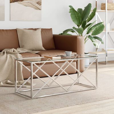 vidaXL Coffee Table 43.3"x17.7"x17.7" Stainless Steel and Glass