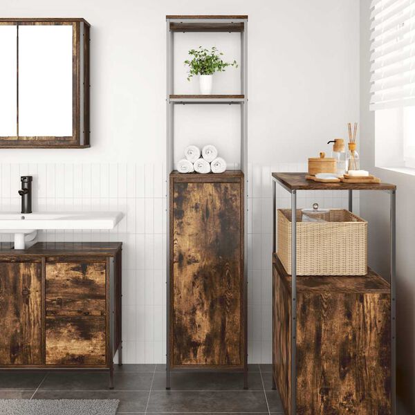 vidaXL Bathroom Cabinet Smoked oak Engineered wood, steel Medium