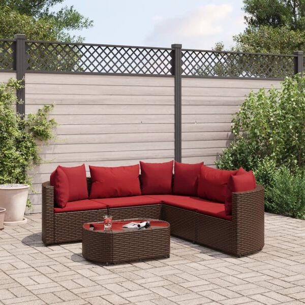vidaXL Patio Sofa Set Set of 5 Brown PE rattan Modular Garden Sofa Set