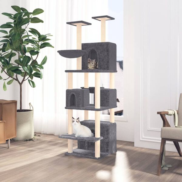 vidaXL Cat Tree Dark grey Engineered wood, plush, sisal 70.9 in Durable