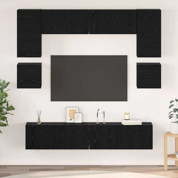 vidaXL TV Cabinet Set Wall-mounted 8 pcs Black Oak Engineered Wood
