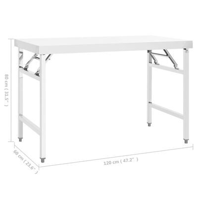 vidaXL Kitchen Folding Work Table 47.2"x24"x32" Stainless Steel