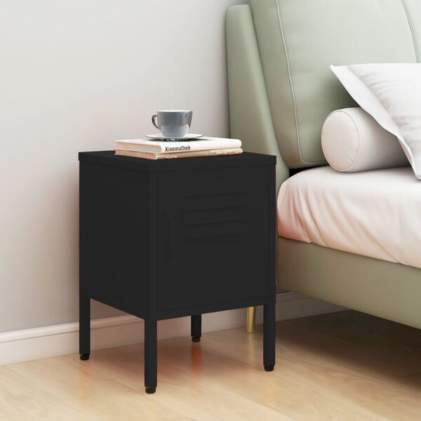 vidaXL Nightstand Black Steel Compact Nightstand Square Modern
