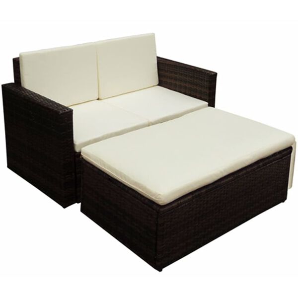 vidaXL Garden Sofa Set Brown Poly Rattan, Powder-Coated Steel Medium