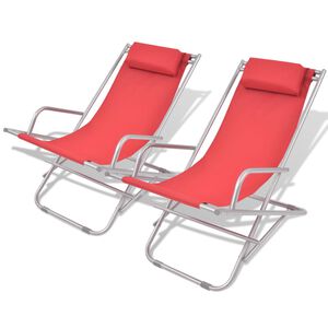 vidaXL Sunlounger Set of 2 Red Powder-coated steel frame + PVC seat