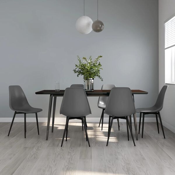 vidaXL Dining Chair Set of 6 Grey PP (polypropylene), powder-coated metal