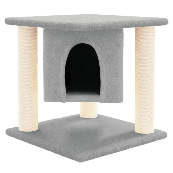 vidaXL Cat Tree Light Grey Engineered Wood, Plush, Sisal Small Durable