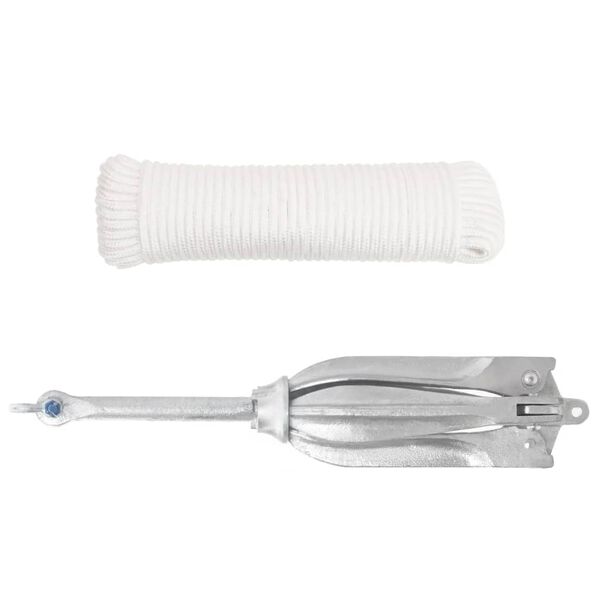 vidaXL Folding Anchor with Rope Silver 26.5 lb Hot Dip Galvanized Cast Iron