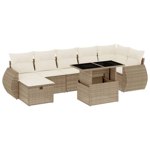 vidaXL Garden Sofa Set Beige PE Rattan Large Adjustable Armrests