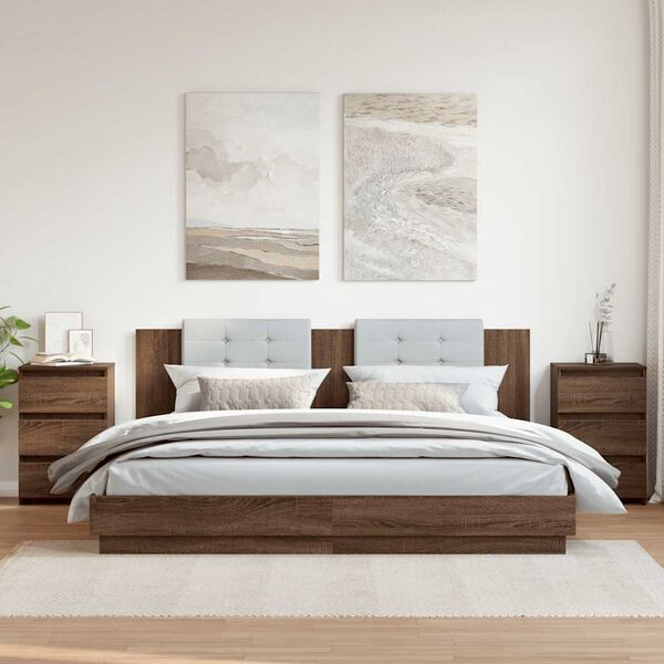 vidaXL Bed Cabinet Set of 2 Brown Oak Engineered Wood Medium