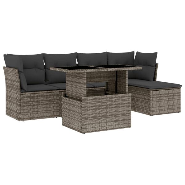 vidaXL Garden Sofa Set Grey PE rattan, powder-coated steel, tempered glass