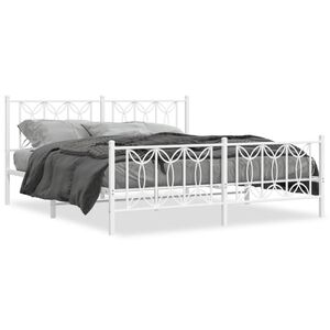 vidaXL Bed Frame White Steel Super King Bed Frame Rectangular Modern
