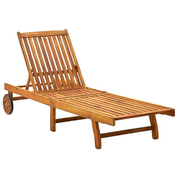 vidaXL Sunlounger Natural Wood, Blue Cushion Solid Acacia Wood, Polyester