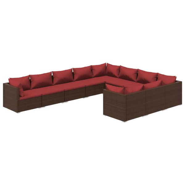 vidaXL Garden Lounge Set Poly Rattan Color: Brown, Cushion Color: Cinnamon Red