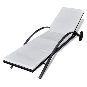 vidaXL Sun Lounger Black, Cream White PE Rattan 78.7 in long