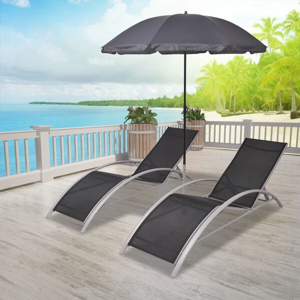 vidaXL Sun Lounger Black Aluminum, Textilene, Polyester, Powder-Coated Steel