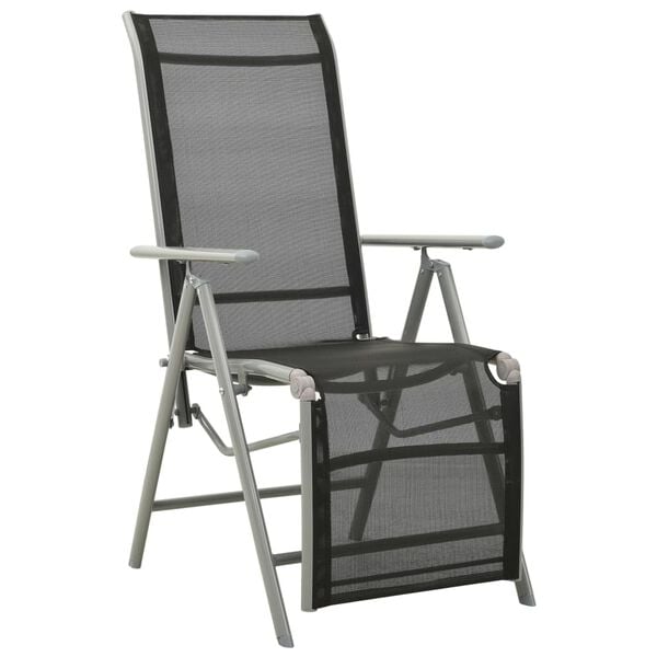 vidaXL Garden Chair Set of 2 Black and Silver Powder-coated aluminum