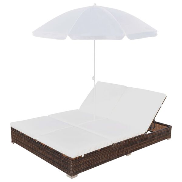 vidaXL Sun Lounger Brown PE Rattan 78.7x55.1x11.0 in Adjustable Armrests