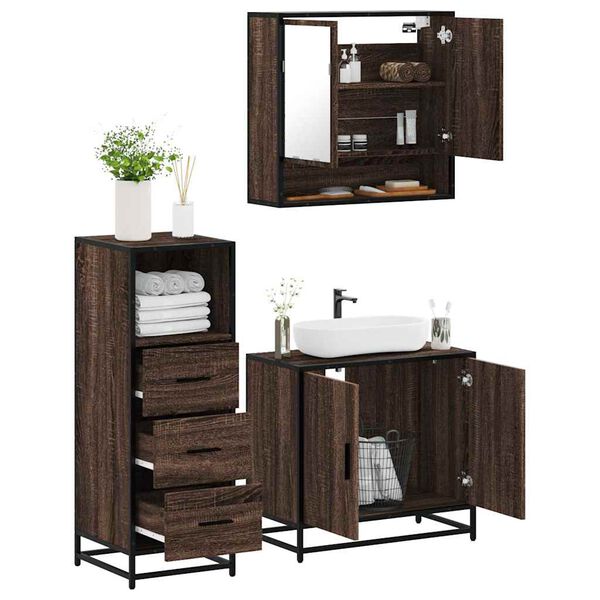 vidaXL Bathroom Furniture Set Brown Oak Engineered wood, metal, glass