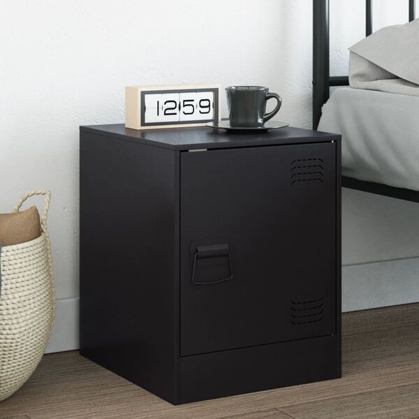 vidaXL Bedside Cabinet Black Cold-rolled steel Medium Bedside Cabinet