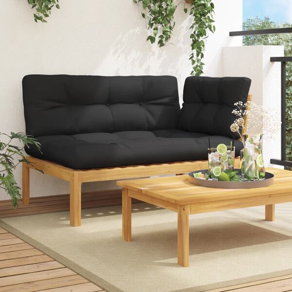 vidaXL Patio Sofa Black and Natural Wood Solid Acacia wood, Polyester Fabric