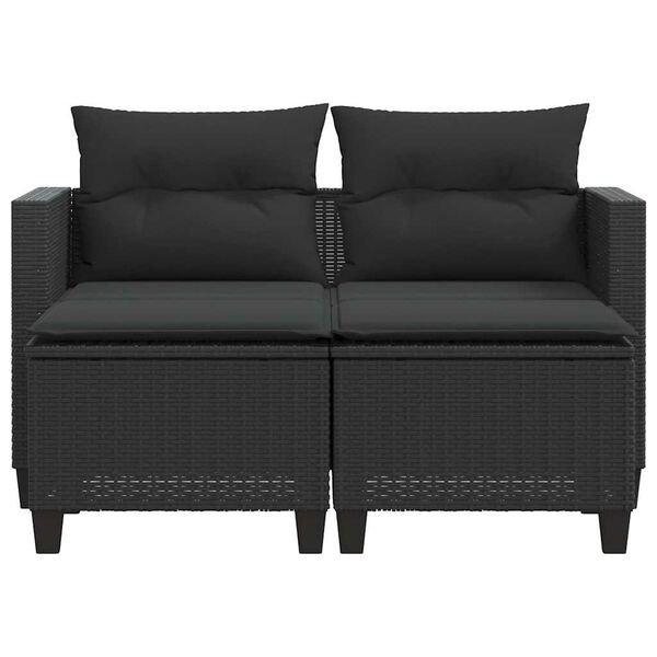vidaXL Garden Sofa Black Poly Rattan, Powder-Coated Steel 2-seater