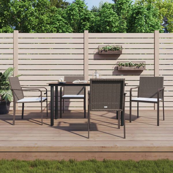 vidaXL Garden Dining Set Brown PE Rattan, Steel, Tempered Glass Standard