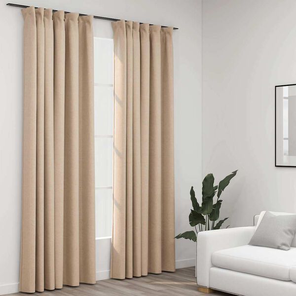 vidaXL Linen-Look Blackout Curtains with Hooks 2 pcs Beige 55.1x96.5"