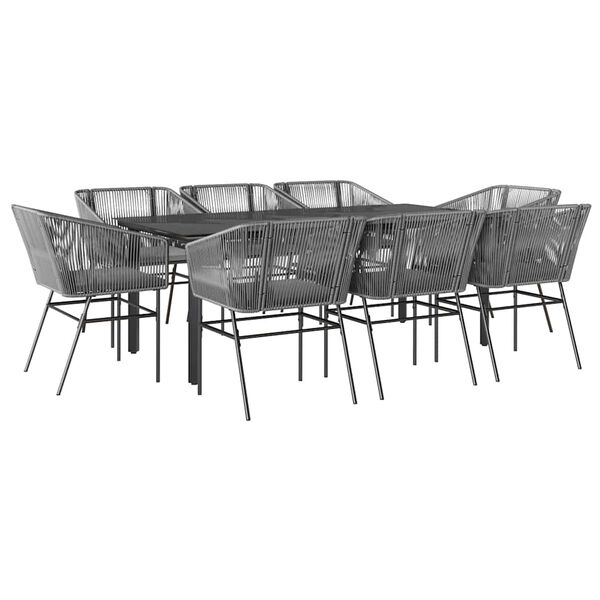 vidaXL Garden Dining Set Grey Poly Rattan 8-seater Removable Covers