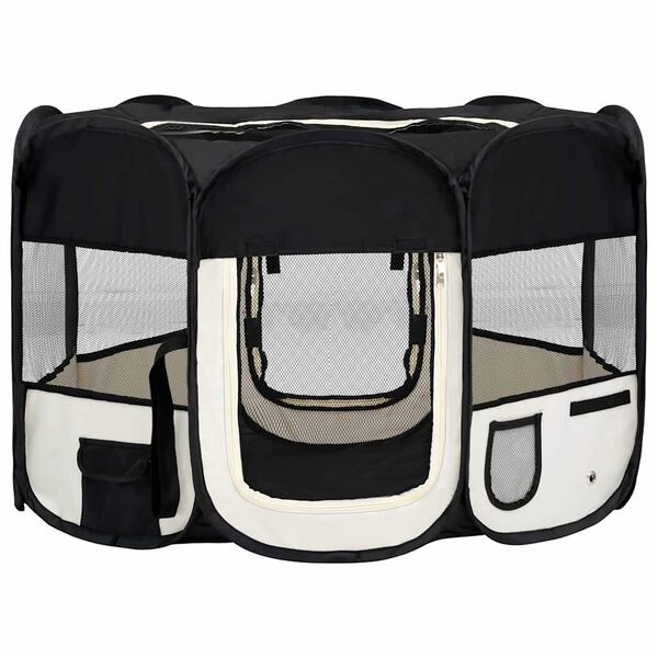 vidaXL Dog Playpen Black and cream Polyester and steel Medium Foldable