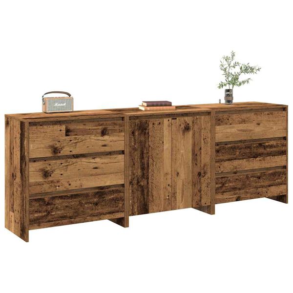 vidaXL Sideboard Set of 3 Old wood Engineered wood Medium Sideboard
