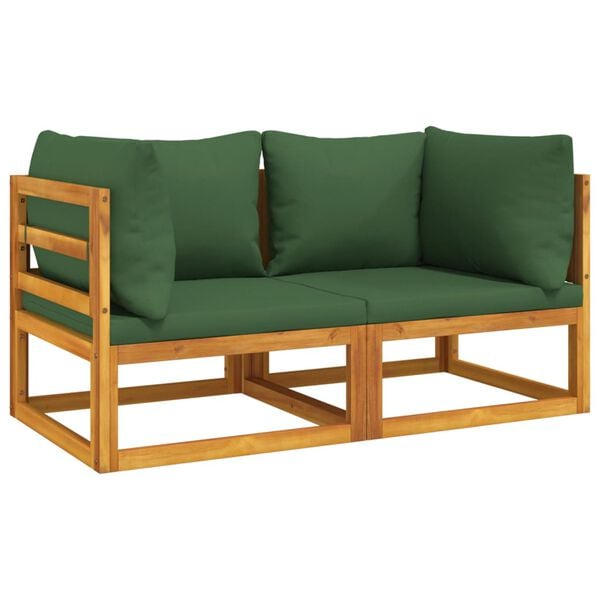 vidaXL Corner Sofa Green cushions Solid acacia wood and polyester Standard