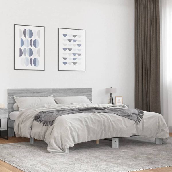 vidaXL Bed Frame Grey Sonoma Engineered wood, metal, plywood Double